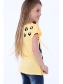 Girls\' blouse with short sleeves and an inscription, yellow NDZ81690 - Online store - Boutique